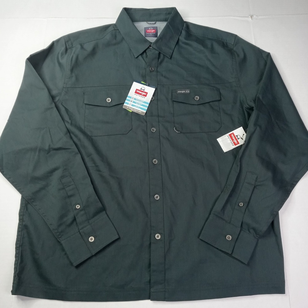 Wrangler All Season Stretch Shirt Men's XL‎ XLarge Gray Convertible Sleeves UPF